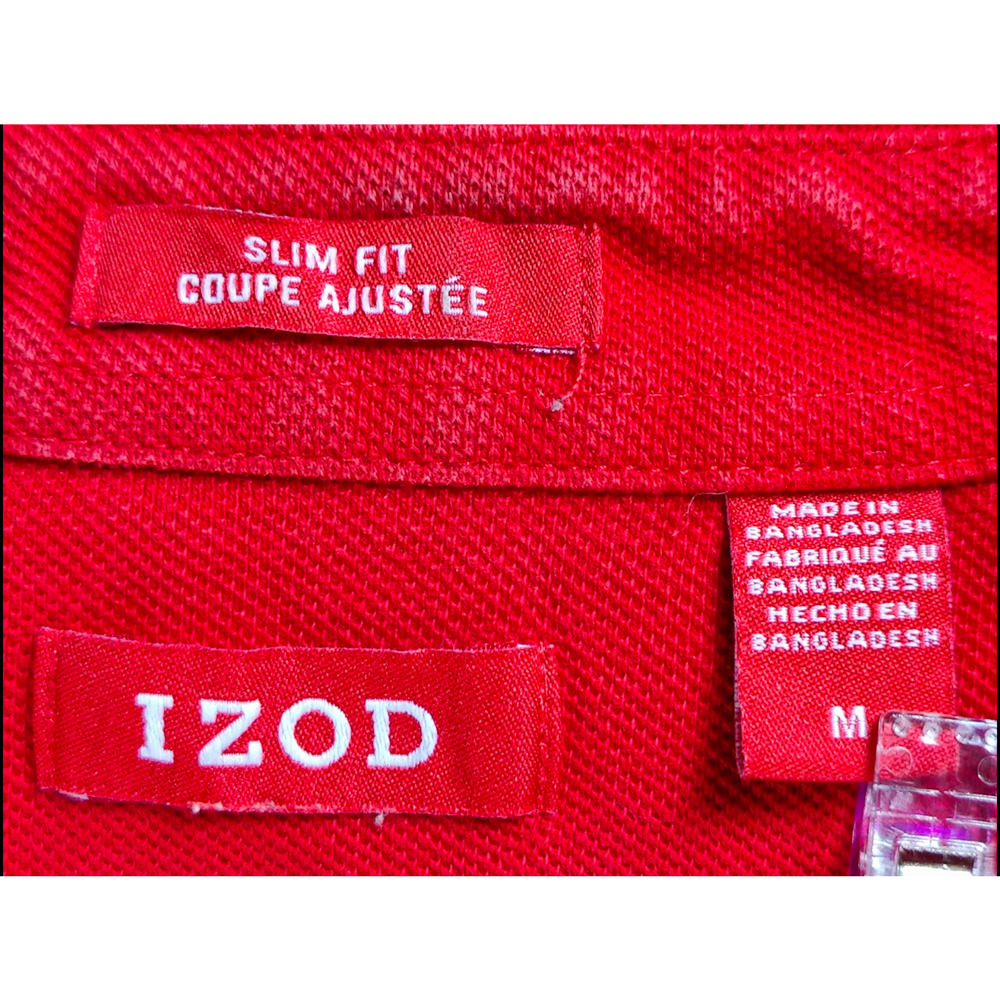 IZOD Men's Medium Slim Fit Short Sleeve Polo Shirt Red Embroidered Logo Cotton - Picture 5 of 9